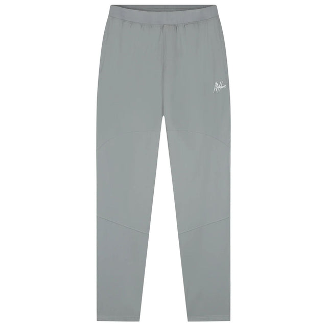 Malelions Sport Running Trackpants in Khaki, vooraanzicht in licht steengrijs met wit logo