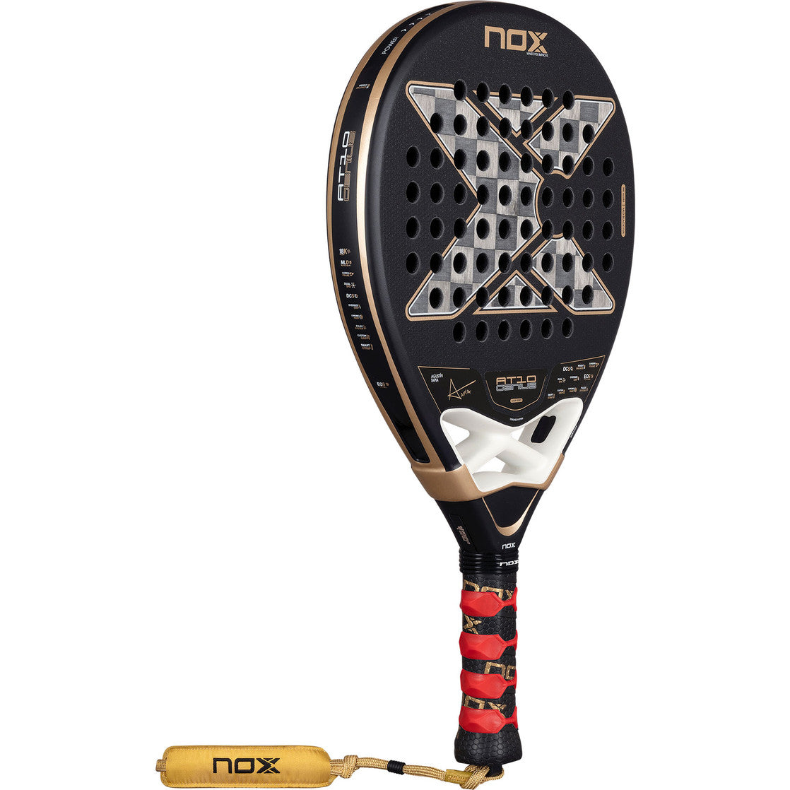 NOX AT10 Genius 18K 2026 padelracket schuin vooraanzicht, druppelvorm in zwart