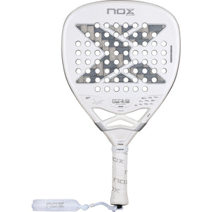 NOX At10 Genius Attack 12K Xtrem 2026 padelracket in wit met grijs, vooraanzicht