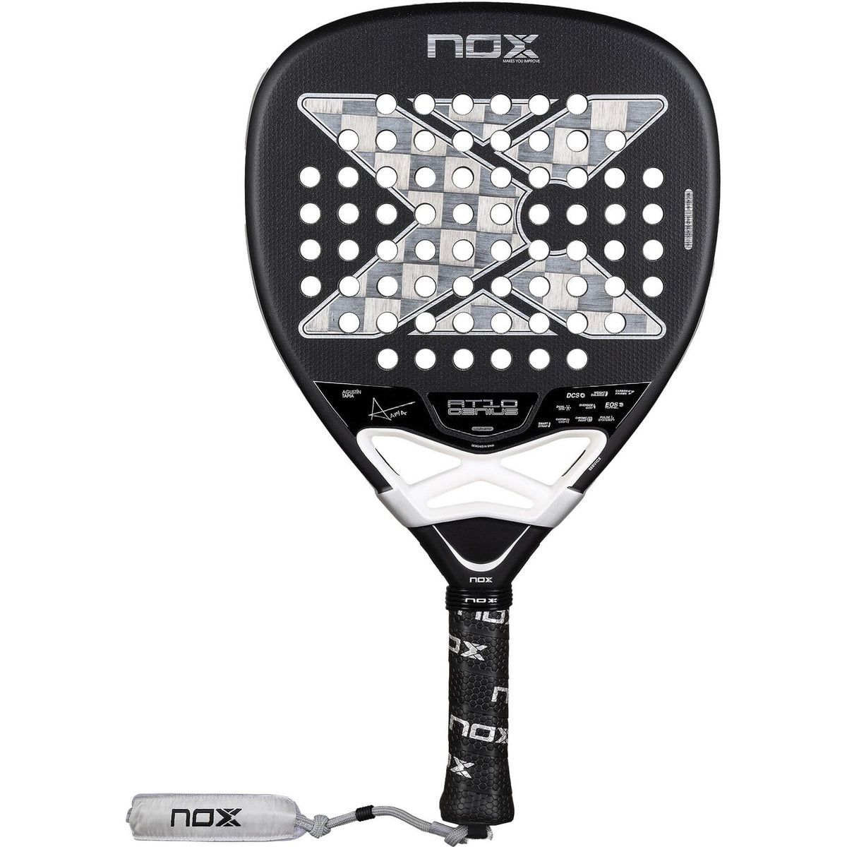NOX At10 Genius Attack 18K 2026 padelracket in zwart met zilver, vooraanzicht