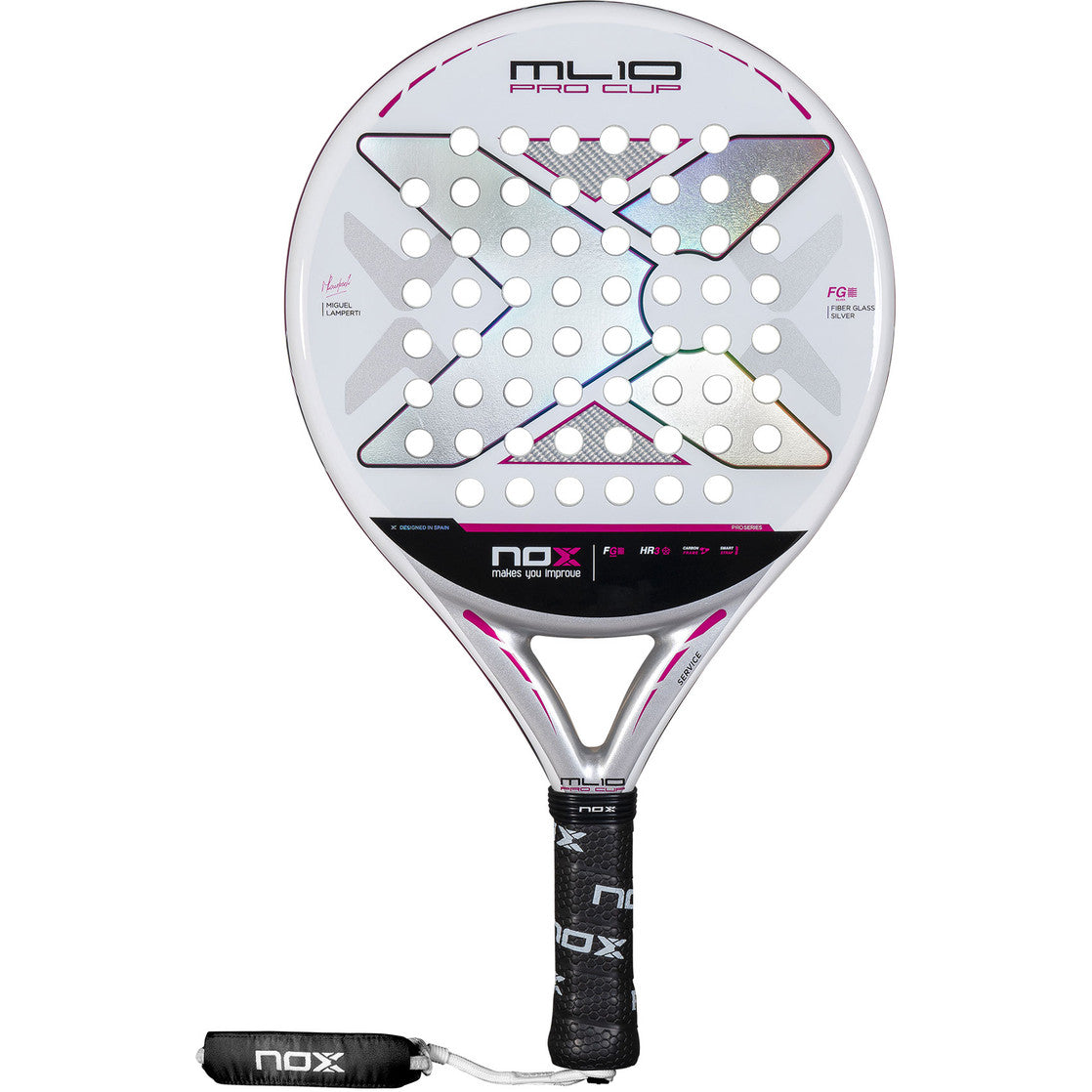 NOX ML10 Pro Cup Light 2025 dames padelracket in wit met roze, vooraanzicht