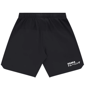 Achterkant van de zwarte Osaka Men Training Short met witte OSAKA-opdruk onderaan