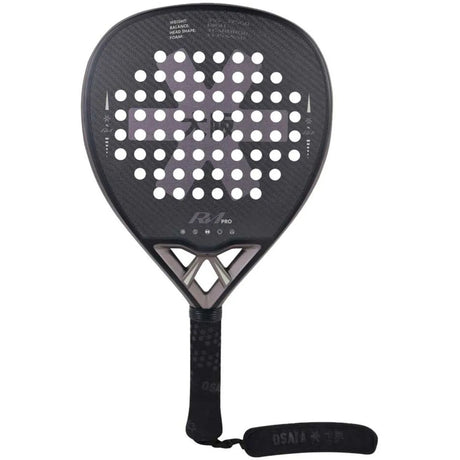 Osaka Pro Power Raul Marcos padelracket in mat zwart met witte noppen, vooraanzicht