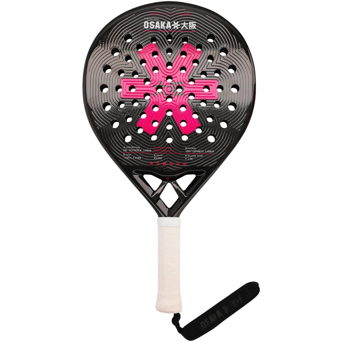 Osaka Pro Tour LTD Control padelracket in zwart met roze stermotief, vooraanzicht
