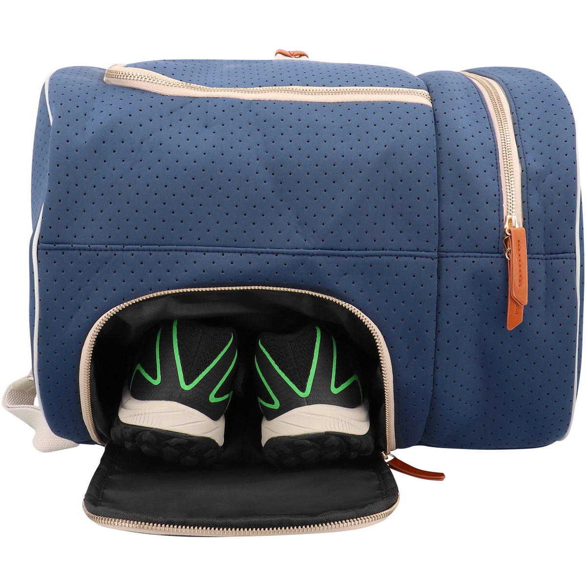 Geopend schoenenvak onderin de donkerblauwe Osaka Neoprene rackettas
