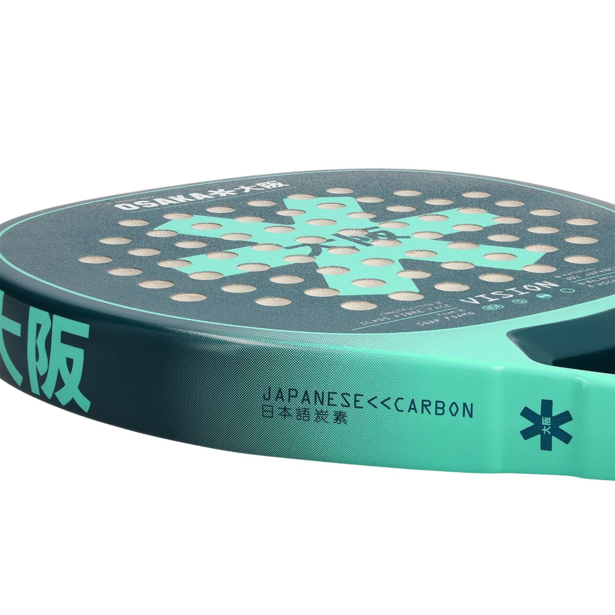 Schuin bovenaanzicht van de Osaka Vision Power Teal met mintgroene framerand
