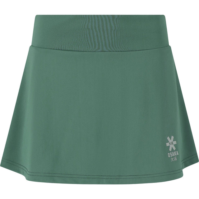 Vista frontale della gonna verde Osaka Women Floucy Skirt con vita ampia e logo OSAKA