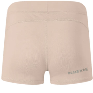 Achterkant van de beige Osaka Women Tech Short Thight met platte naden en logo