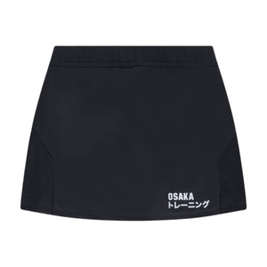 Plat achteraanzicht van de zwarte Osaka Training tennisrok met merknaam
