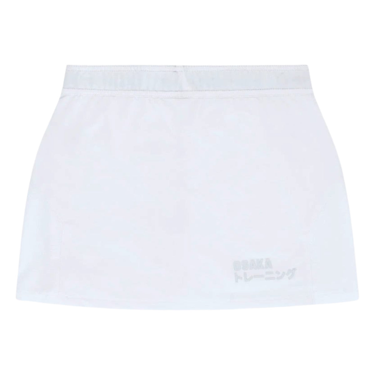 Plat achteraanzicht van de witte Osaka Training tennisrok met merknaam