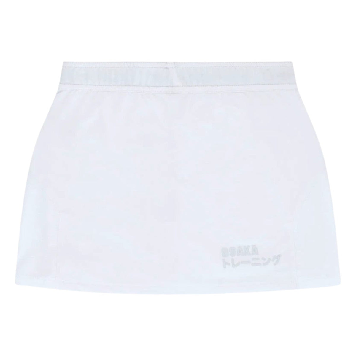 Plat achteraanzicht van de witte Osaka Training tennisrok met merknaam