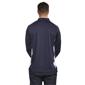 Achteraanzicht van de donkerblauwe RS National Team Half Zip op een mannelijk model