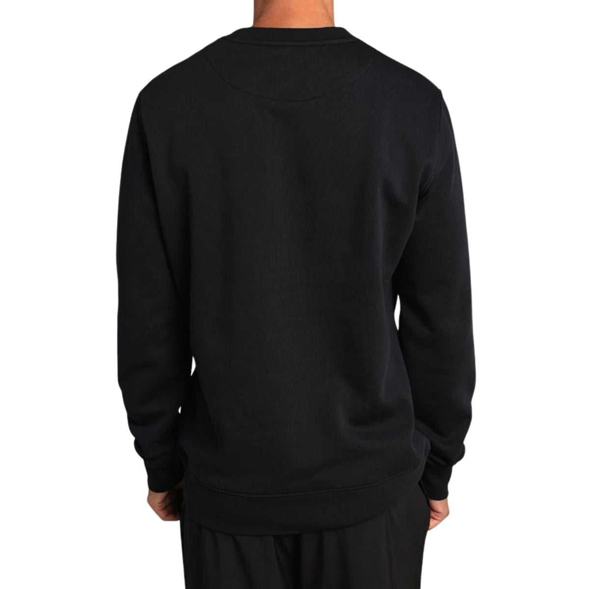 Achterzijde van de zwarte RS Paris sweater met ribboorden aan mouw en zoom