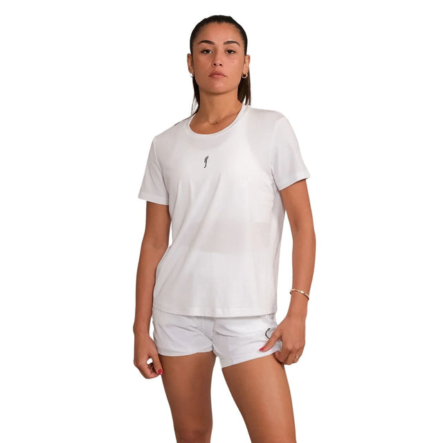 Wit RS Women Paris Relaxed T-shirt gedragen met witte short, vooraanzicht