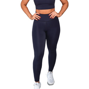 RS Women Stretch Tech legging in donkerblauw, vooraanzicht met hoge taille