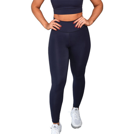 RS Women Stretch Tech legging in donkerblauw, vooraanzicht met hoge taille