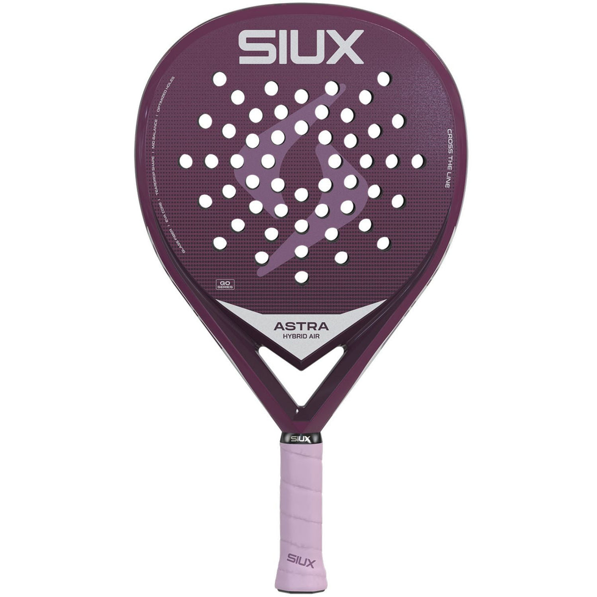 Siux Astra Hybrid Air 26 padelracket in paars met wit SIUX-logo, vooraanzicht