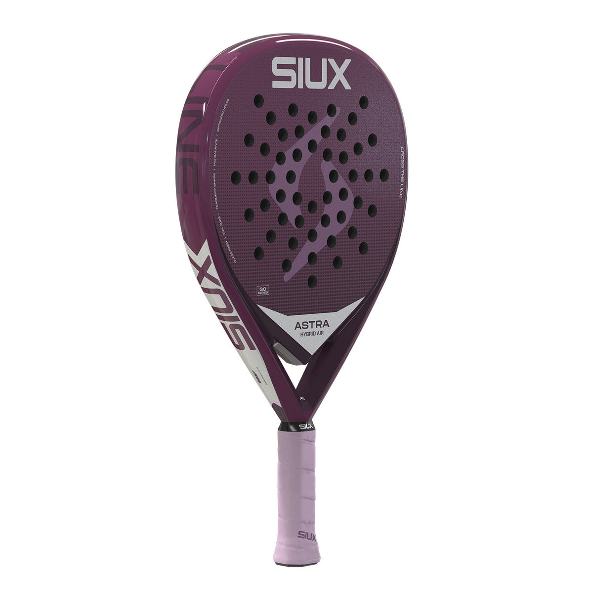 Siux Astra Hybrid Air 26 padelracket licht gedraaid, paars blad met witte driehoek