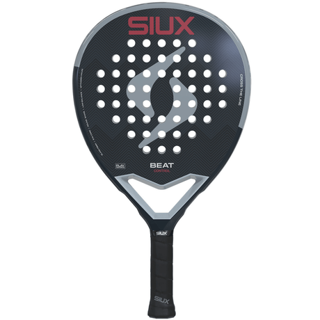Siux Beat Control 3 26 padelracket in zwart met grijs logo en rode opdruk, vooraanzicht