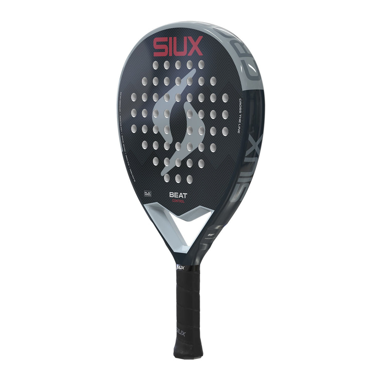 Siux Beat Control 3 26 padelracket schuin vooraanzicht, rondvorm in zwart met grijs