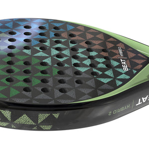 Detail van het driehoekpatroon in turquoise en groen op het Siux Beat Hybrid 2 blad