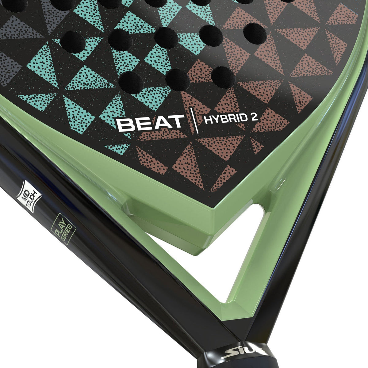 Detail van het hart van het Siux Beat Hybrid 2 met groene rand en opdruk BEAT HYBRID