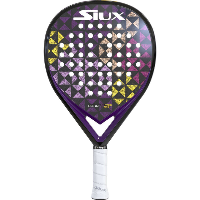 Siux Beat Hybrid Air 2 padelracket in paars met geel driehoekpatroon, vooraanzicht