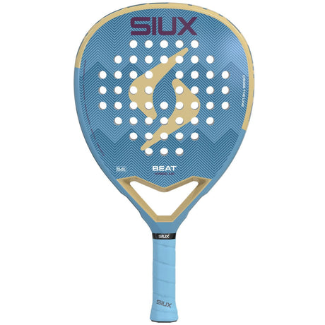 Siux Beat Hybrid Air 3 26 padelracket in lichtblauw met gouden logo, vooraanzicht