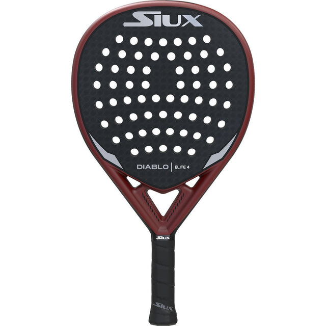 Siux Diablo Elite 4 padelracket in zwart met bordeauxrood frame, vooraanzicht