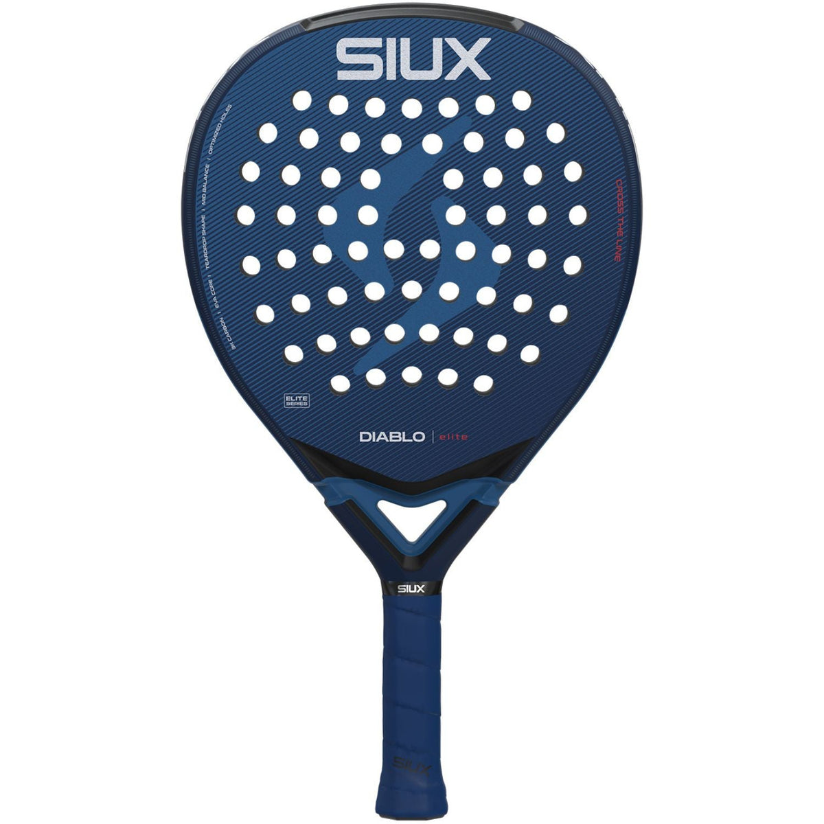 Siux Diablo Elite 6 padelracket in donkerblauw met wit SIUX-logo, vooraanzicht