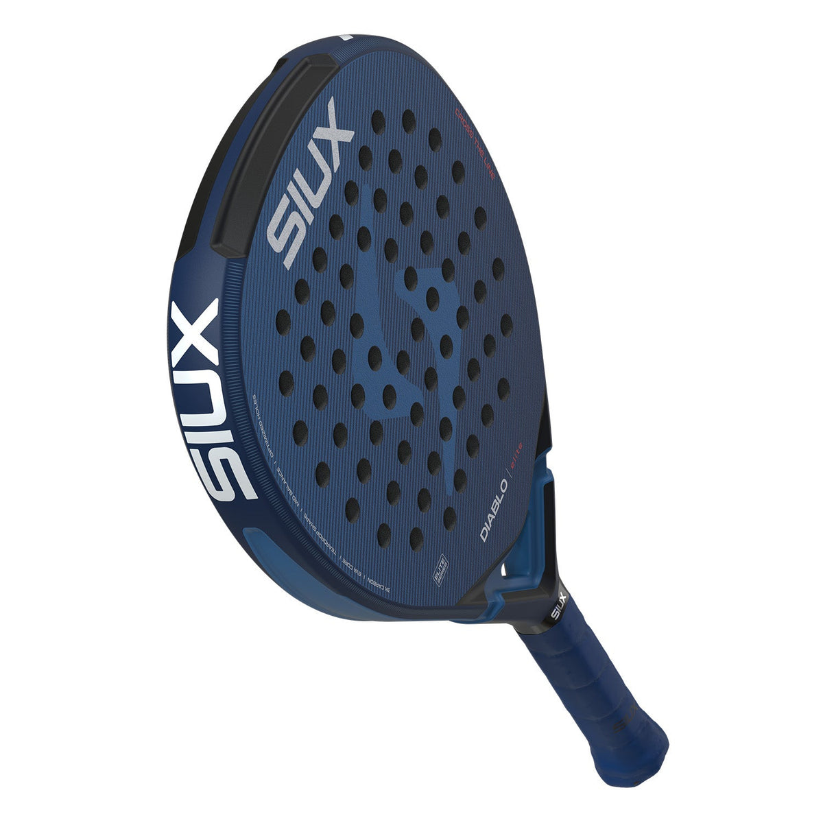 Achterzijde van het Siux Diablo Elite 6 padelracket in donkerblauw met wit logo
