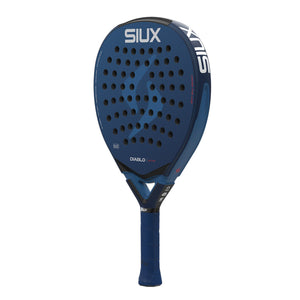 Siux Diablo Elite 6 padelracket schuin vooraanzicht, druppelvorm in donkerblauw
