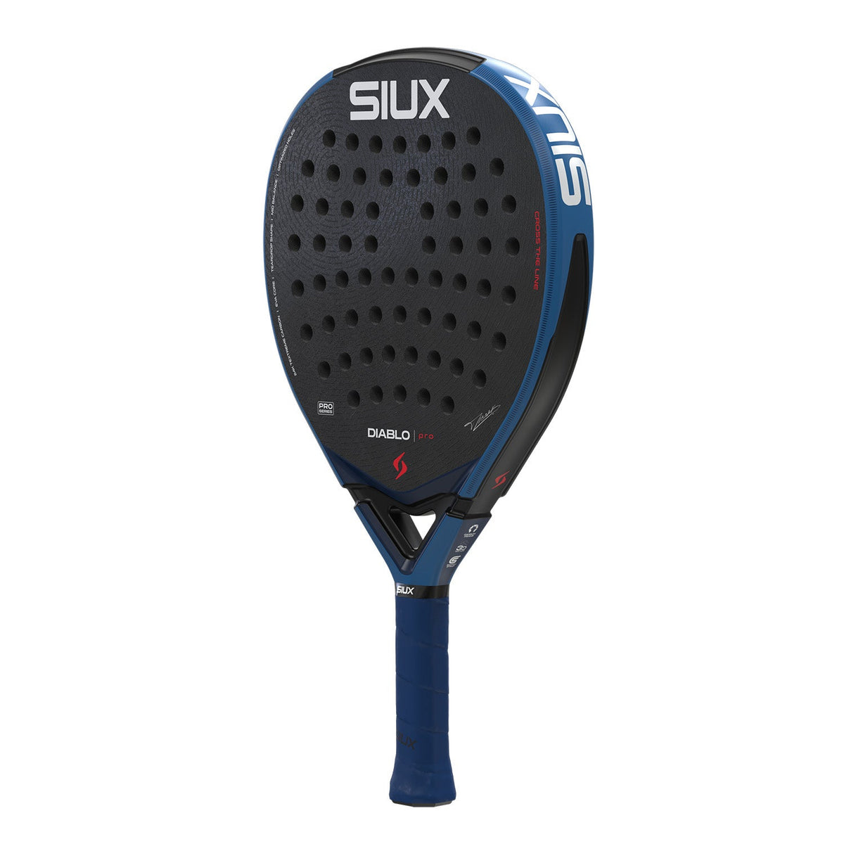 Siux Diablo Pro 26 in blauw schuin vooraanzicht, druppelvorm met zwart slagvlak