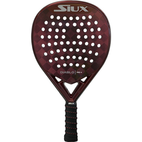 Siux Diablo Pro 4 padelracket in bordeauxrood met zwarte grip, vooraanzicht