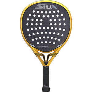 Siux Electra Elite 4 padelracket in goud met donkergrijs slagvlak, vooraanzicht