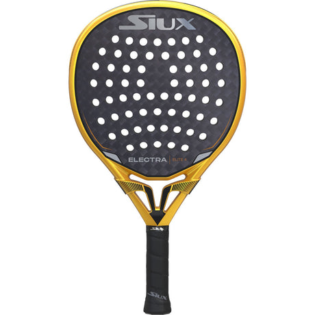 Siux Electra Elite 4 padelracket in goud met donkergrijs slagvlak, vooraanzicht