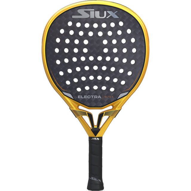 Siux Electra Elite 4 padelracket in goud met donkergrijs slagvlak, vooraanzicht