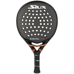 Siux Electra Flow 4 padelracket in zwart met oranje accenten, vooraanzicht