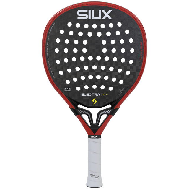 Siux Electra Pro 26 padelracket in de rode uitvoering, vooraanzicht met witte grip