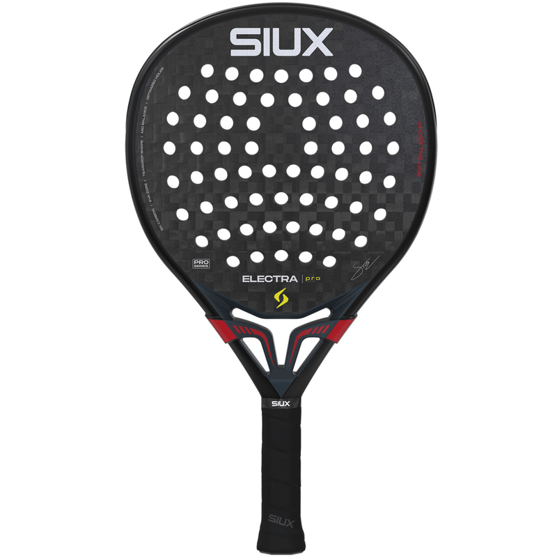 Siux Electra Pro 26 padelracket in zwart met rode accenten, vooraanzicht