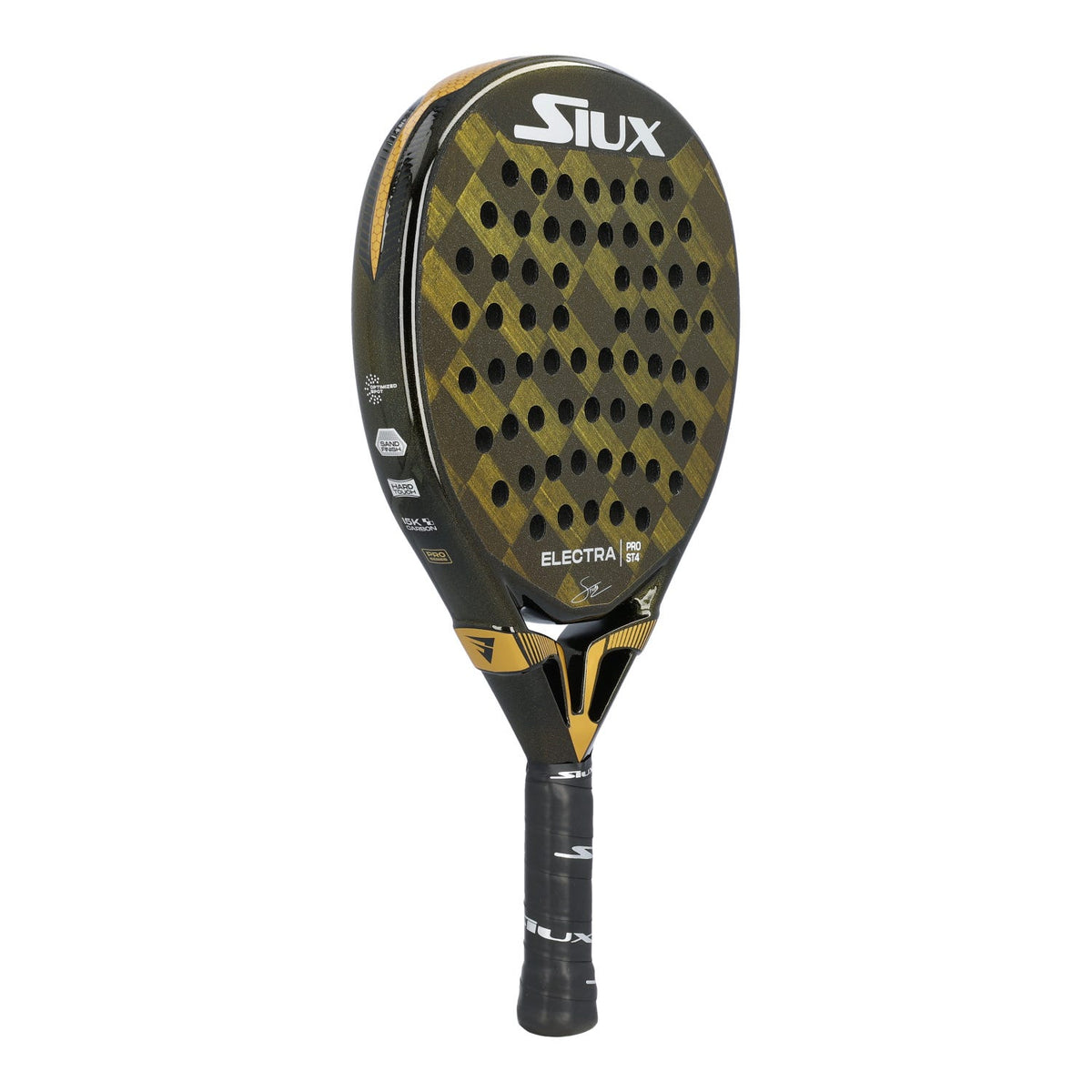 Siux Electra ST4 Pro padelracket schuin achteraanzicht met zwarte grip