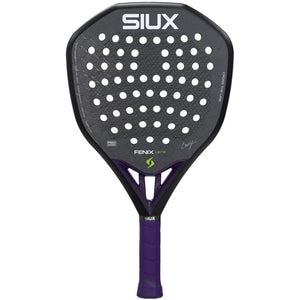 Siux Fenix Pro 26 padelracket in de zwarte uitvoering, vooraanzicht met paarse grip