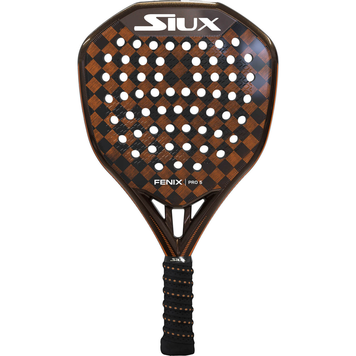 Siux Fenix Pro 5 padelracket in zwart met koperbruin, vooraanzicht