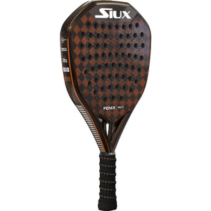 Siux Fenix Pro 5 padelracket schuin vooraanzicht, diamantvorm in zwart en koper