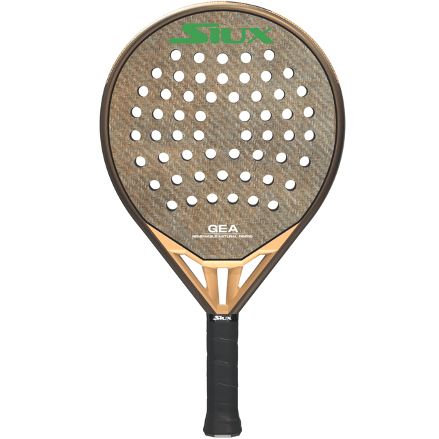 Siux Gea dames padelracket in bruin en goud met groen logo, vooraanzicht