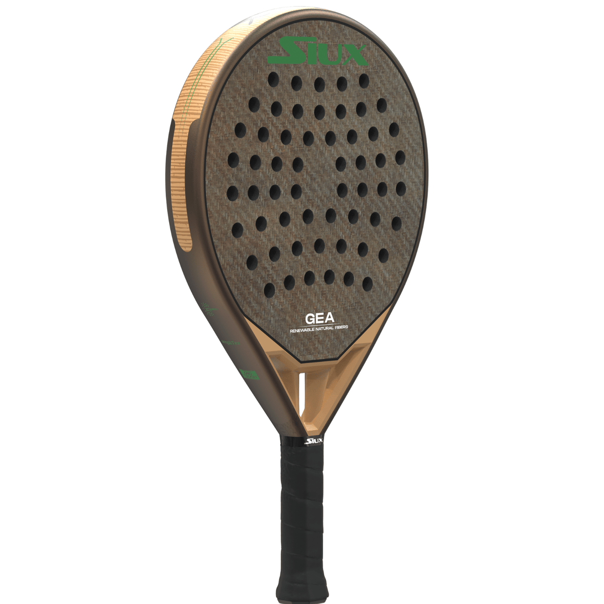 Siux Gea dames padelracket schuin vooraanzicht, rondvorm in natuurlijke bruintinten