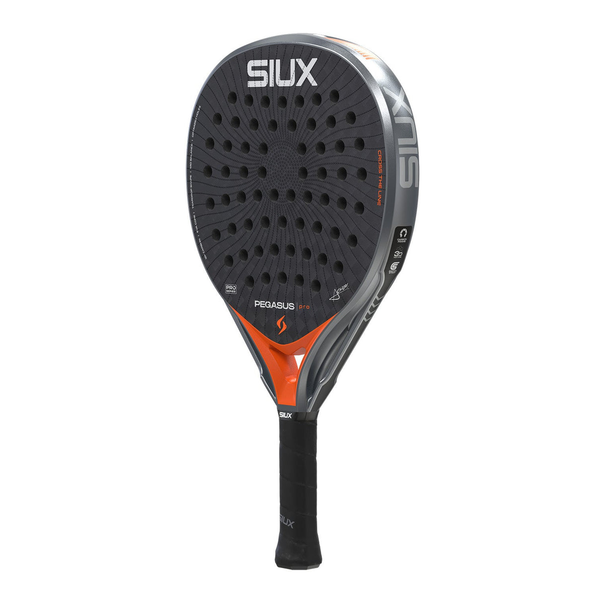 Oranje Siux Pegasus Pro 26 padelracket schuin vooraanzicht met grijs frame