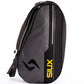 Zijaanzicht van de zwart-grijze Siux Racketbag Pulse 2026 met geel Siux-logo op de flank