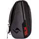 Zijaanzicht van de zwart-grijze Siux Racketbag Pulse 2026 met rood Siux-logo op de flank