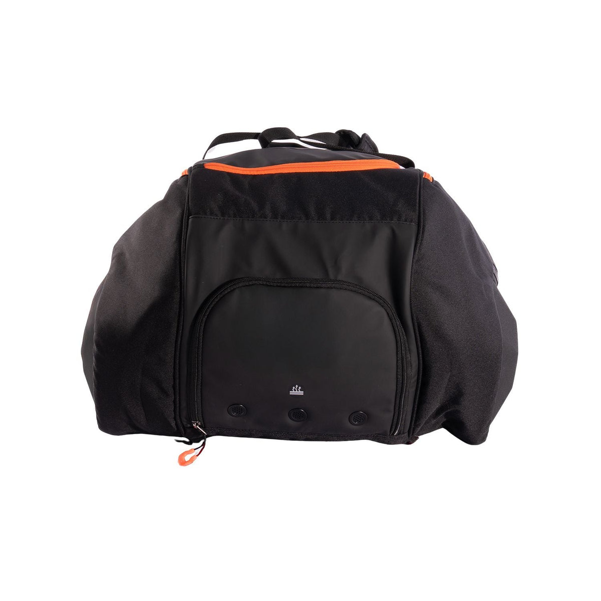 Onderkant van de zwarte Siux Tour 2026 racketbag met geritst schoenenvak en oranje rits